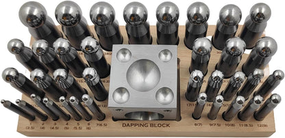 ASSORTS 37pcs Medium Doming Block Swage Punch Set Made of Steel Dapping Die Jewellers Tool