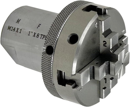 Lathe Spindle Adapter Connects 1" X 8 Tpi Machine Spindle To M14 X 1 Threaded Chucks (Adaptor With 65 Mm 4 Jaw Self Centering Chuck)