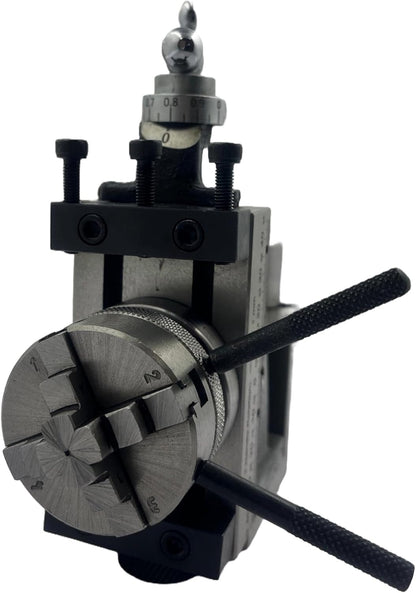 Assorts Mini Vertical Slide 90x50mm (2-Slot) – Fixed & Swivel, 3-Jaw/4-Jaw, Base Plate & Z-Angle Plate for Mini Lathe (Fixed Slide (2-Slot) + 4-Jaw Chuck + Z-Angle Plate)