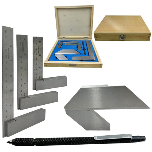 ASSORTS Starter Engineer Kit (Try Squares, Center Square & Carbide Scriber Pen) Wooden Packaging