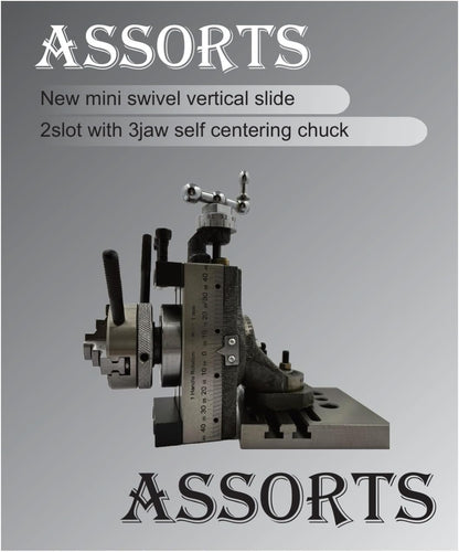 Assorts Mini Vertical Slide 90x50mm (2-Slot) – Fixed & Swivel, 3-Jaw/4-Jaw, Base Plate & Z-Angle Plate for Mini Lathe (Swivel Slide (2-Slot) + 3-Jaw Chuck + Base Plate)