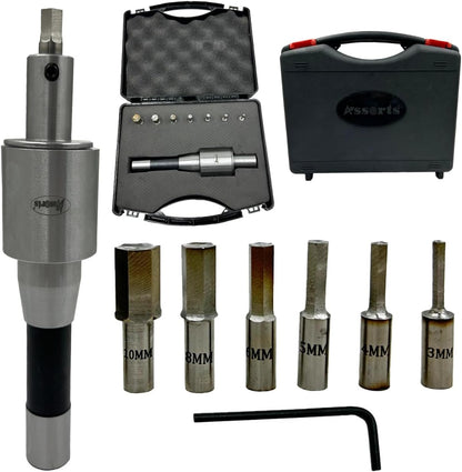 Assorts Newly Developed Rotary Broach (Metric) – R8 Shank (7/16” UNF Drawbar Thread) + 7 PCS H.S.S. Hex Punch Set (3–12 mm)