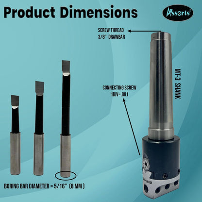 QUALITY PRECISION BORING HEAD DIAMETER 1.5" INCHES WITH CARBIDE TOOLS// 1 DIV: 0.001 THOU (3MT SHANK (BSW 3/8" X 16 TPI DRAWBAR))
