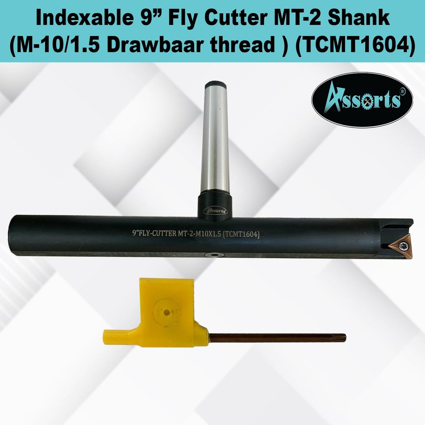 Assorts 9″ Balanced Fly Cutter Indexable Face Milling Cutter with MT2 Shank (M10 × 1.5 Drawbar Thread), Single TCMT1604 Insert, Torx Screw & Star Key Included