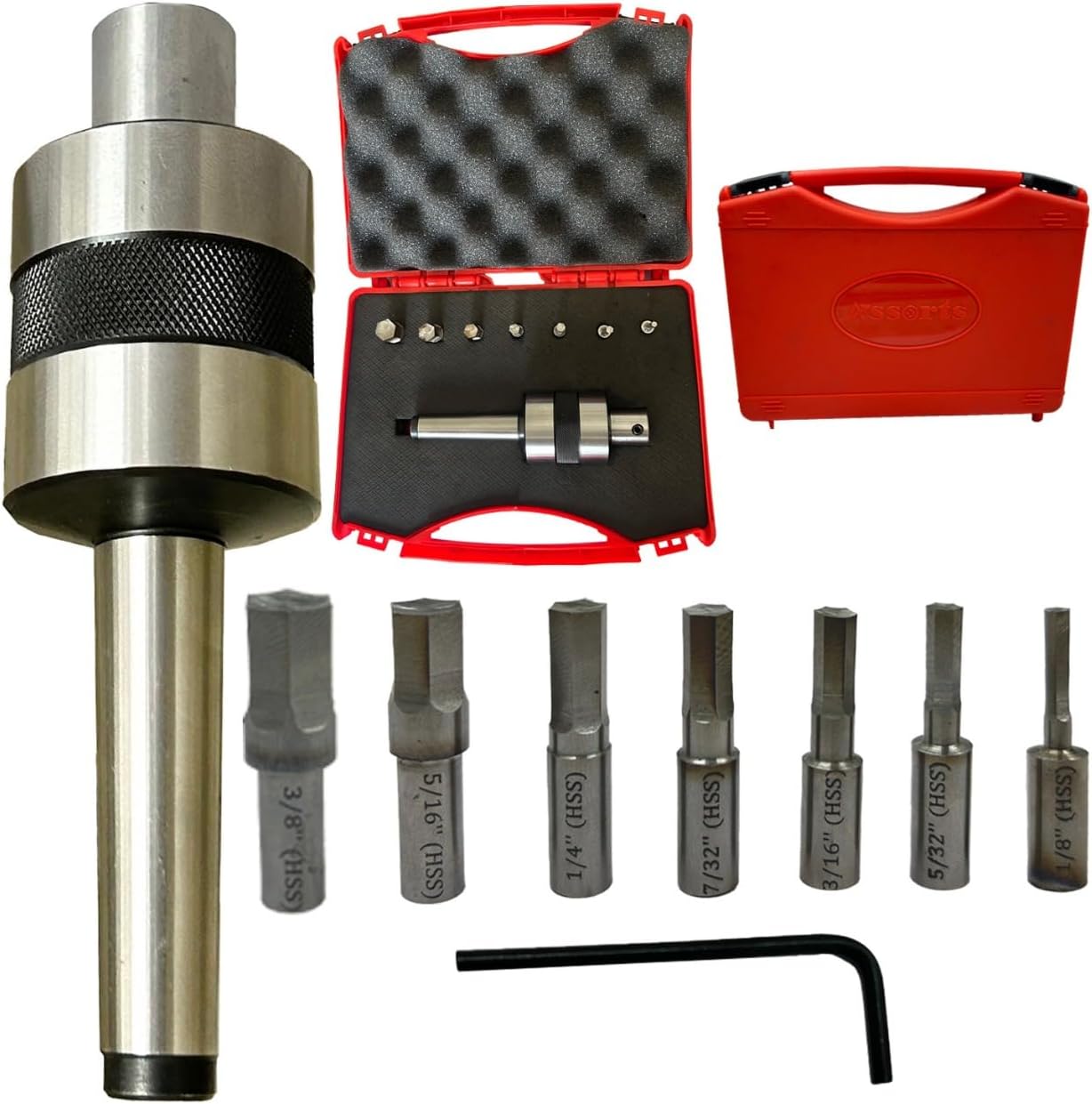 ASSORTS MT2 Live Revolving Center with HEX Rotary Broach Punches – Precision Lathe Accessory for Internal Hexagon Broaching