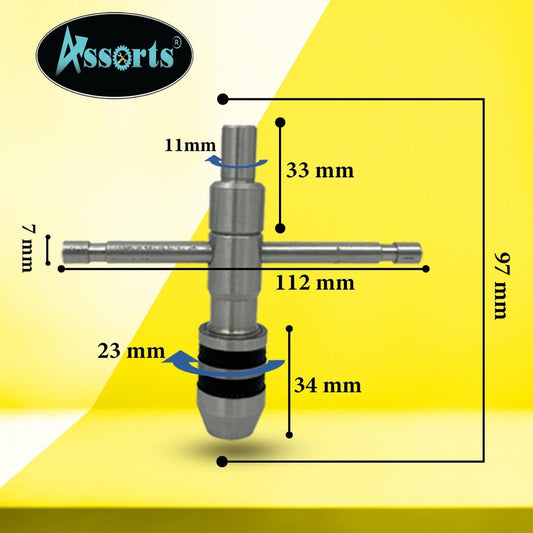 ASSORTS Precision Guiding Tap Wrench with Detachable Spinning Cap - Tool Steel, 1/2" Capacity