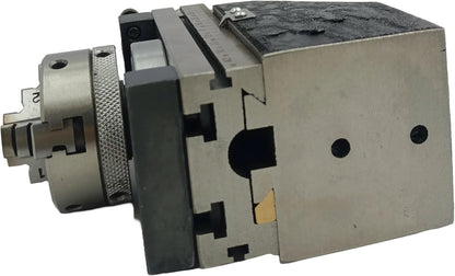 Assorts Mini Vertical Slide, measuring 90mm x 50mm, equipped with a 50mm 3-Jaw Self-Centering Chuck, complete with a back plate featuring an integrated side scale for mini lathe metalworking projects