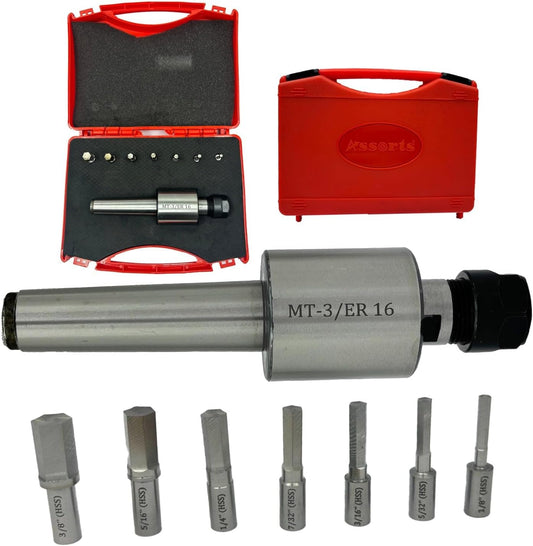 MT3 Shank Rotary Broach Kit with ER16 Adaptor & 7-Piece Hex Broach Set