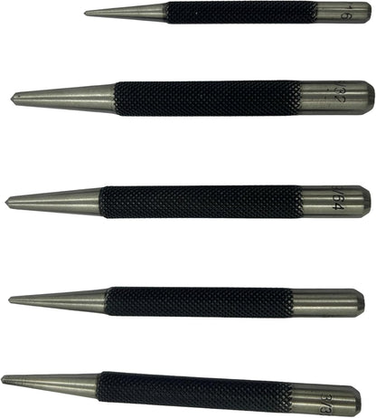 Set of 5 Round Head Center Punches for Metal and Woodworking – High-Quality Hand Tools