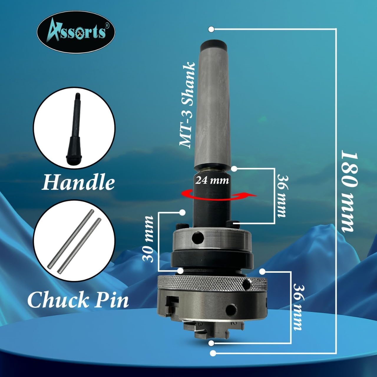 Lathe Tailstock Die Holder 3MT Shank- Tapping Threading Reaming Drilling+ 65 mm 3 jaw Self-Centering Chuck