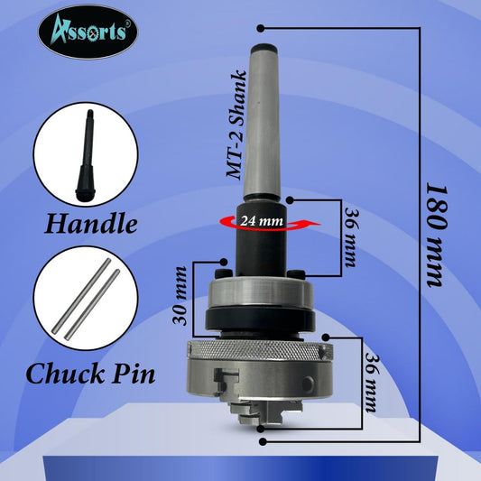 Lathe Tailstock Die Holder 2MT Shank- Tapping Threading Reaming Drilling+ 65 mm 3 jaw Self-Centering Chuck