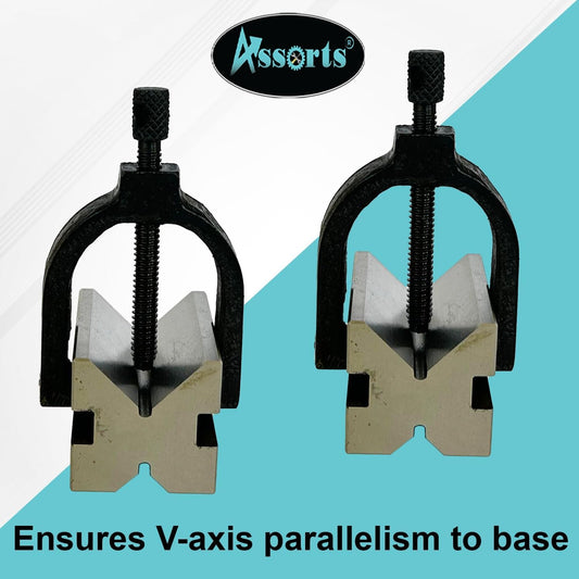 ASSORTS Hardened Tool Steel Vee V Block Pair Set with Clamps (32 x 32 x 40 mm (3/4" Capacity))