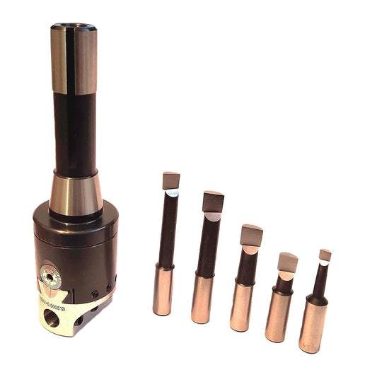 Assorts Boring Head 2 inch for Milling & Lathe Machine 1 Div: 0.0005" & 5 Pcs HSS Boring Bars R8 Shank (7/16 UNF Drawbar)