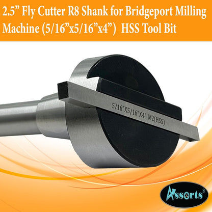 Assorts 2.5-Inch Fly Cutter with R8 Shank for Bridgeport Milling Machines – Includes 5/16" x 5/16" x 4'' HSS M2 Tool Bit