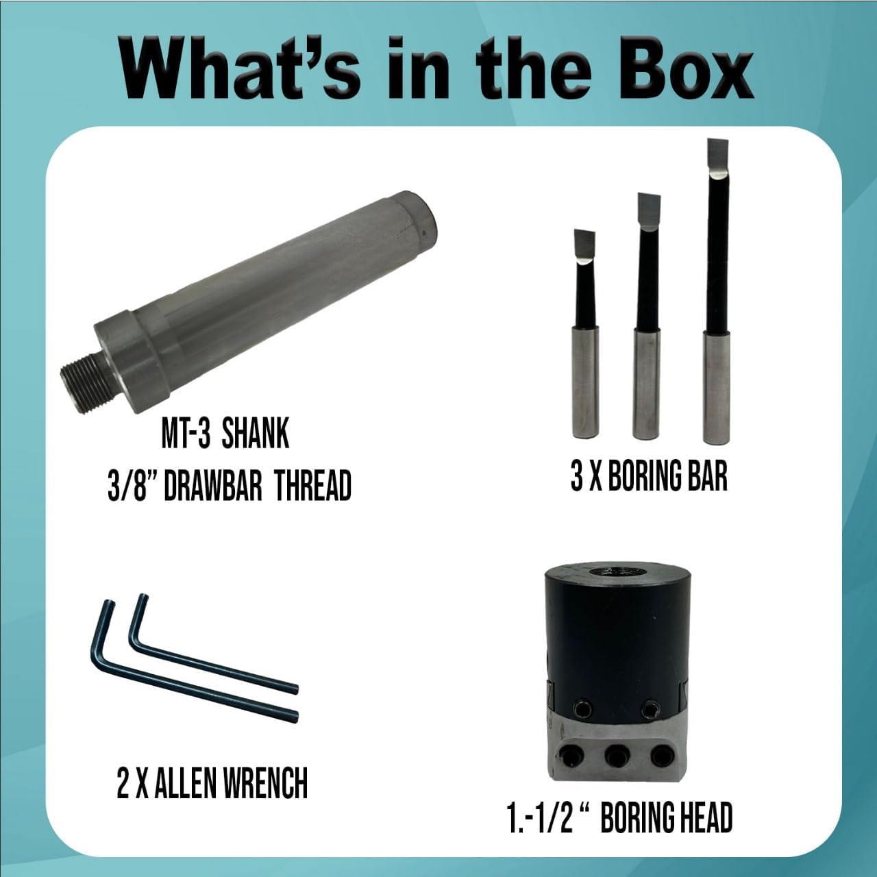 QUALITY PRECISION BORING HEAD DIAMETER 1.5" INCHES WITH CARBIDE TOOLS// 1 DIV: 0.001 THOU (3MT SHANK (BSW 3/8" X 16 TPI DRAWBAR))