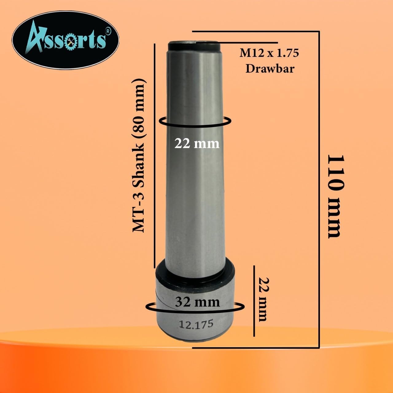 Slitting Saw Holder Arbor MT-3 Shank For Slit Discs Milling Lathe Tools-M12 x 1.75 Drawbar