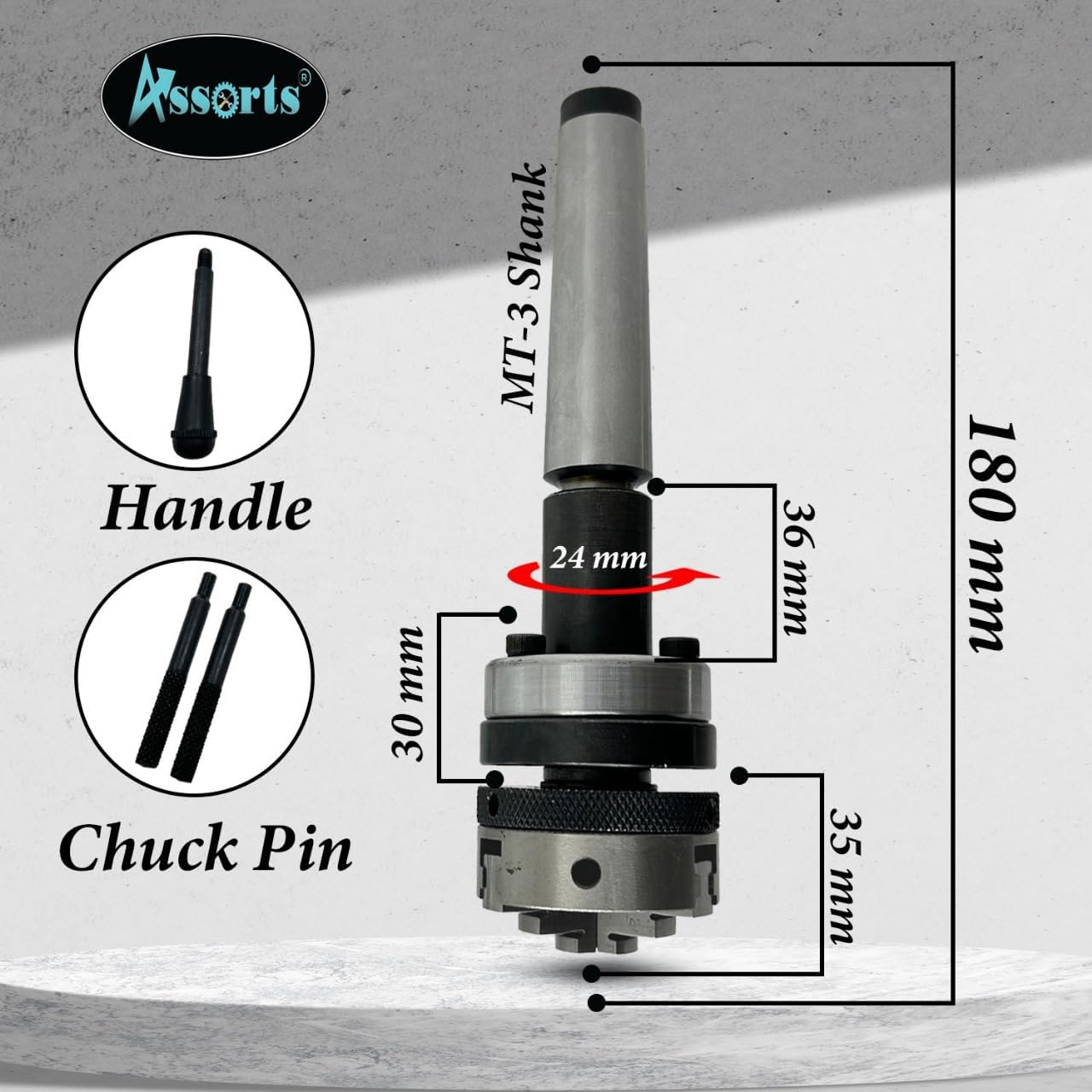 Lathe Tailstock Die Holder 3MT Shank- Tapping Threading Reaming Drilling+ 50 mm 3 jaw Self-Centering Chuck