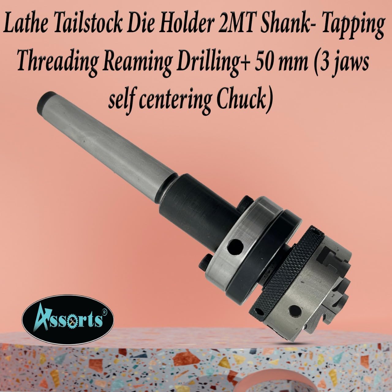 Lathe Tailstock Die Holder 2MT Shank- Tapping Threading Reaming Drilling + 50 mm 3 jaw Self-Centering Chuck