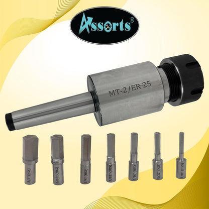 MT2 Shank Rotary Broach with ER-25 Adapter 7 Hex Broaches Set - Precision Machining Tool Kit