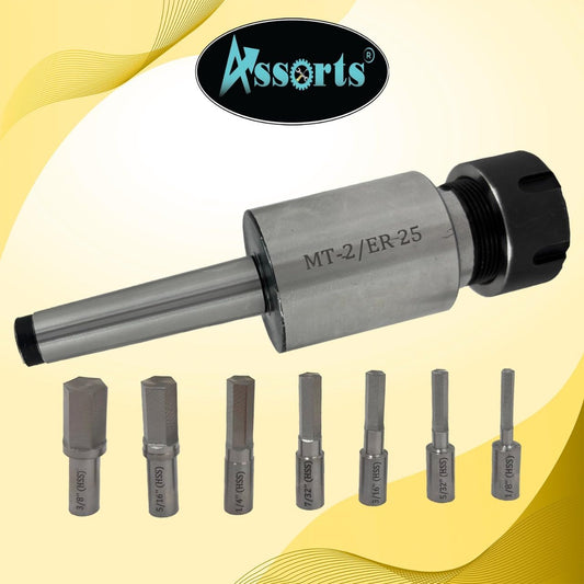 MT2 Shank Rotary Broach with ER-25 Adapter 7 Hex Broaches Set - Precision Machining Tool Kit