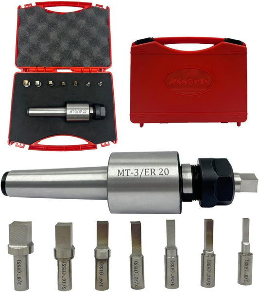 Assorts MT3 Shank Rotary Broach Kit with ER-20 Adapter & 7-Piece Square Broach Set – High-Precision Tools for CNC and Milling Excellence