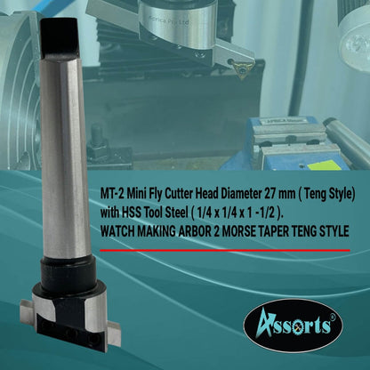 MT-2 Mini Fly Cutter Head Diameter 27 mm (Teng Style) with HSS Tool Steel (1/4" x 1/4" x 1-1/2") – Watchmaking Arbor 2 Morse Taper Teng Style