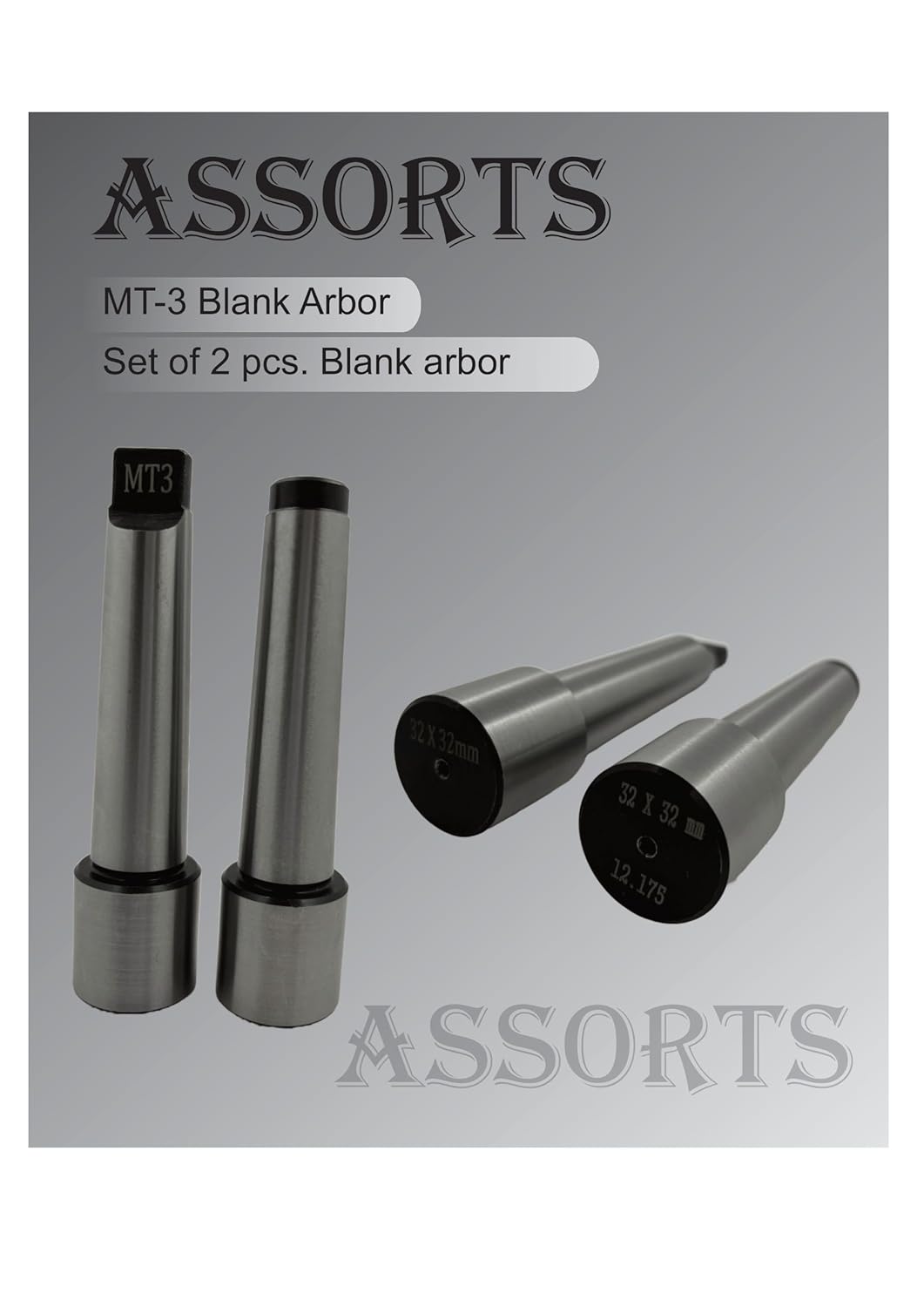 Assorts MT-3 Blank Arbor Teng and Drawbar with 12.175 Thread and 32x32mm Stub Size (Set of 2 Pieces)