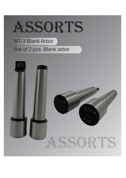 Assorts MT-3 Blank Arbor Teng and Drawbar with 12.175 Thread and 32x32mm Stub Size (Set of 2 Pieces)