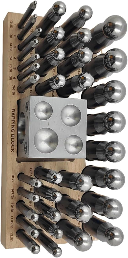 ASSORTS 37pcs Medium Doming Block Swage Punch Set Made of Steel Dapping Die Jewellers Tool
