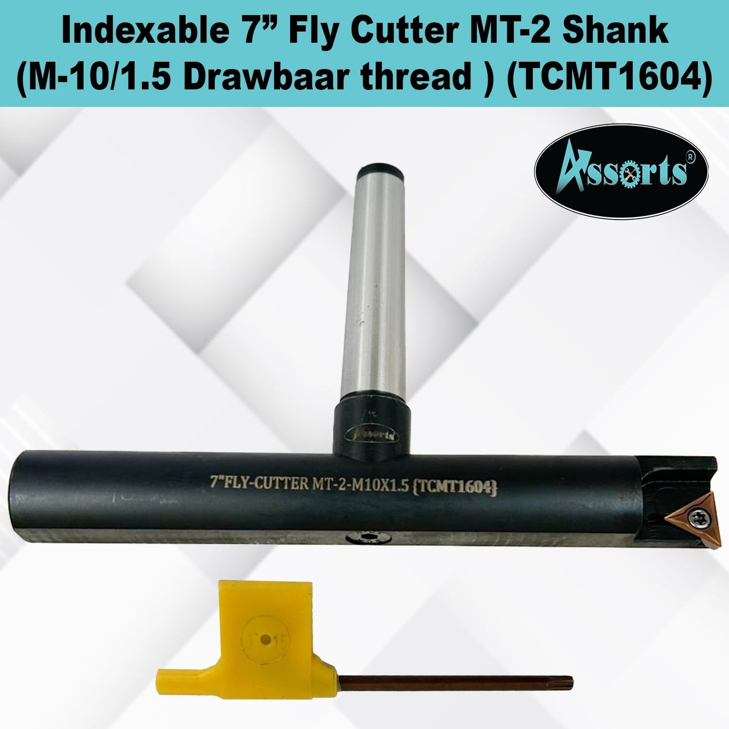Assorts 7″ Balanced Fly Cutter Indexable Face Milling Cutter with MT2 Shank (M10 × 1.5 Drawbar Thread), Single TCMT1604 Insert, Torx Screw & Star Key Included