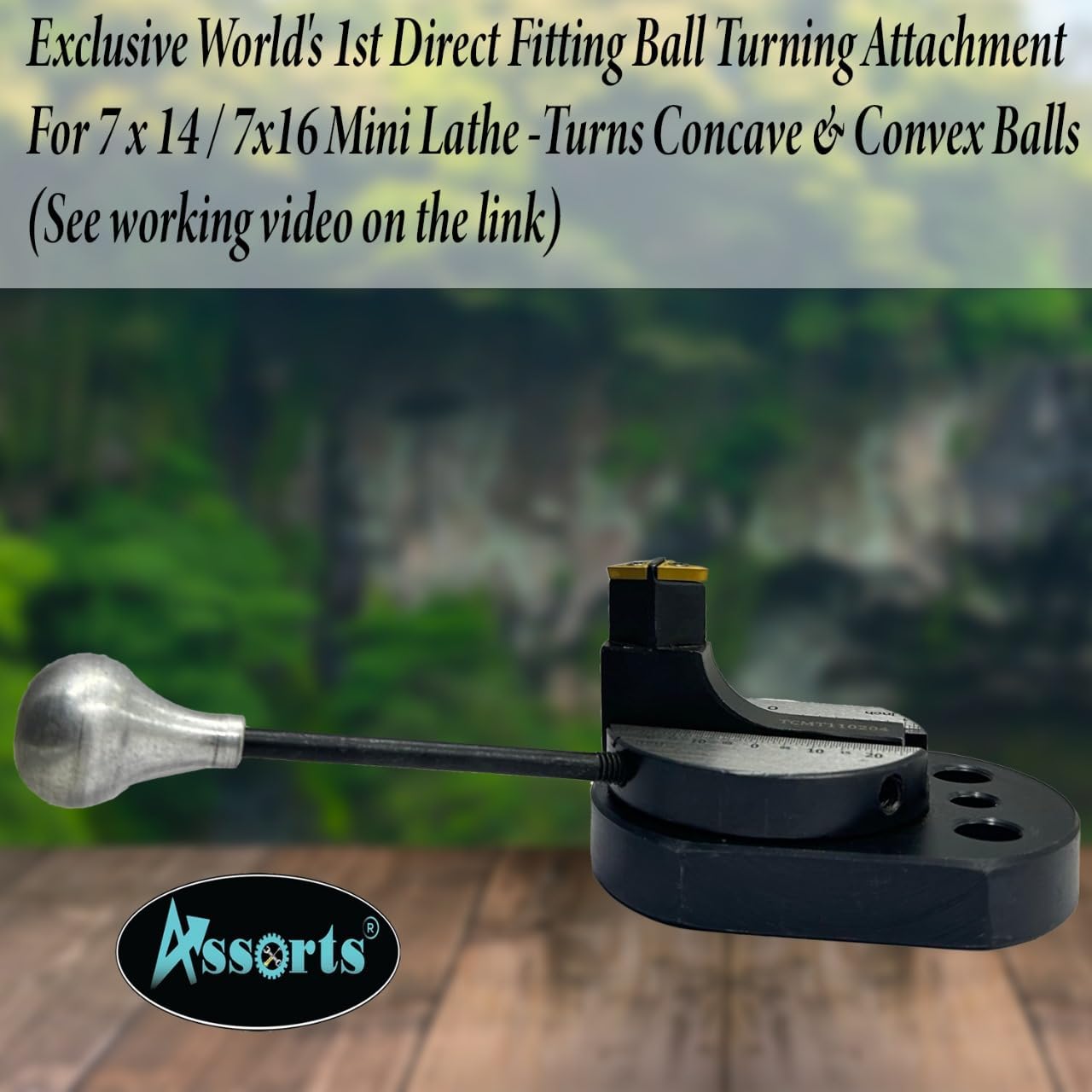 Assorts Direct Fit Ball Turning Attachment for 7x14 / 7x16 Mini Lathe – Turns Concave & Convex Metal Balls – With Box & Spare Carbide Inserts – Fits Myford & Similar Lathes