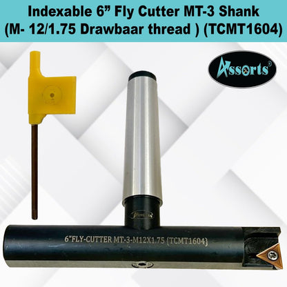 Assorts 6″ Balanced Fly Cutter Indexable Face Milling Cutter with MT3 Shank (M12 × 1.75 Drawbar), Single TCMT1604 Insert, Torx Screw & Star Key Included