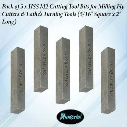 Assorts Pack of 5 x HSS M2 Cutting Tool Bits for Milling Fly Cutters & Lathe's Turning Tools (5/16" Square x 2" Long)