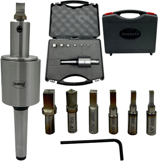 Assorts MT3 Teng Style Rotary Broach Holder with 7 HSS Hex Punches & Allen Key – Precision Internal Broaching Tool with Storage Box.