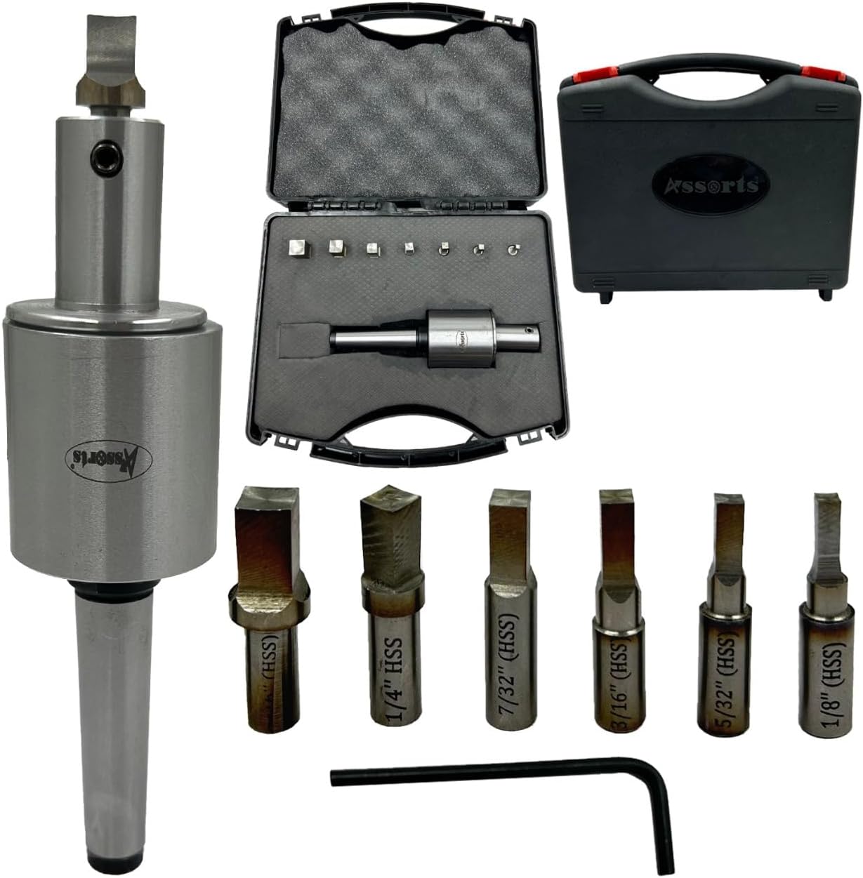 ASSORTS Precision Rotary Broach Holder with MT3 Shank (M12 x 1.75 Drawbar) – Includes 7-Piece HSS Hex Punch Set for CNC, Lathe, Milling & Drilling Machines