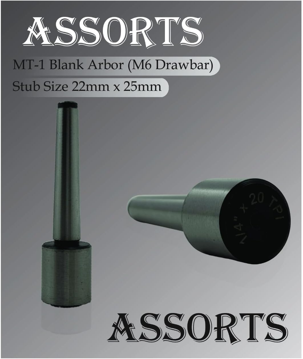Assorts MT1 Blank Arbor with M6 Drawbar, Featuring a 22mm x 25mm Stub Size - for Versatile Machining and Tooling Applications