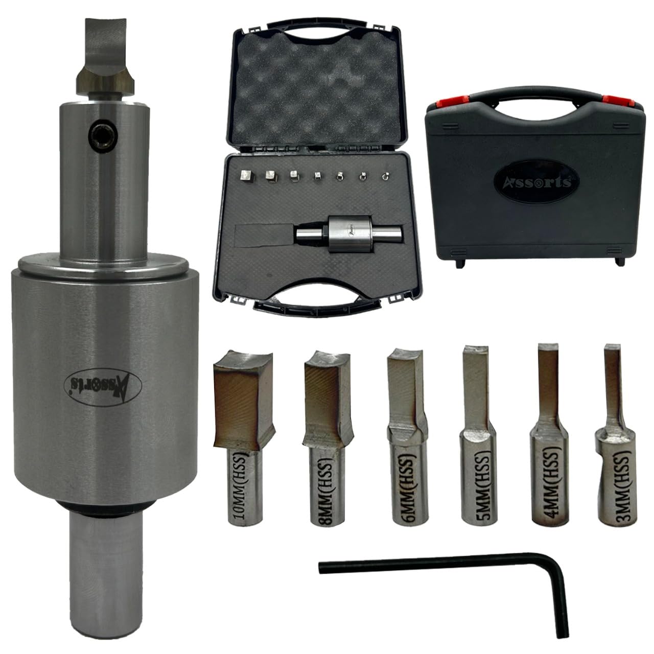Assorts Newly Developed Rotary Broach (Metric) – 3/4” (19.05 mm) Straight Shank + 7 PCS H.S.S. Square Punch Set (3–12 mm)-Enhanced with Wobble Feature