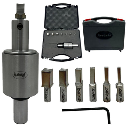 Assorts Newly Developed Rotary Broach (Metric) – 3/4” (19.05 mm) Straight Shank + 7 PCS H.S.S. Square Punch Set (3–12 mm)-Enhanced with Wobble Feature