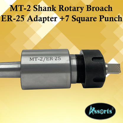 MT2 Shank Rotary Broach ER-25 Adapter with 7 Square Punches