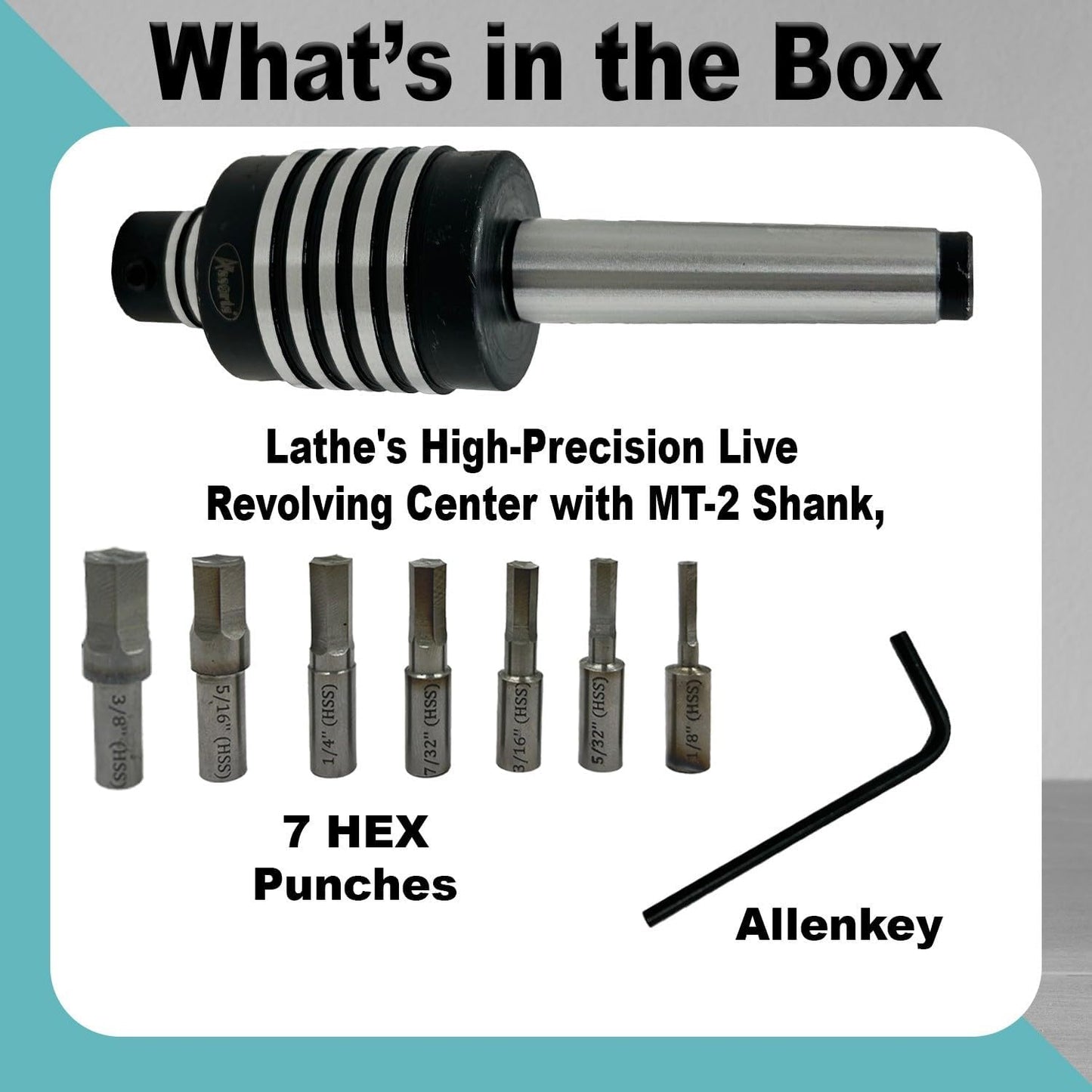 ASSORTS Lathe's High-Precision Live Revolving Center with MT-2 Shank, Featuring HSS Hex Rotary Broach for Accurate and Efficient Metalworking Operations (inch)