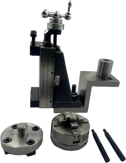 Assorts Mini Vertical Slide 90x50mm (2-Slot) – Fixed & Swivel, 3-Jaw/4-Jaw, Base Plate & Z-Angle Plate for Mini Lathe (Fixed Slide (2-Slot) + 4-Jaw Chuck + Z-Angle Plate)