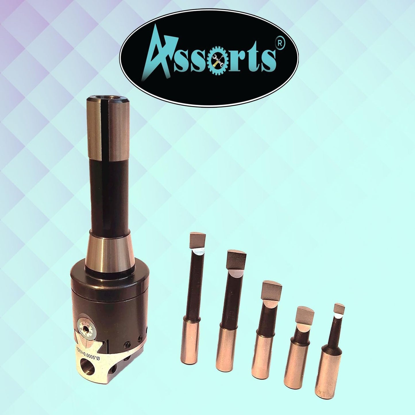 Assorts Boring Head 2 inch for Milling & Lathe Machine 1 Div: 0.0005" & 5 Pcs HSS Boring Bars R8 Shank (7/16 UNF Drawbar)