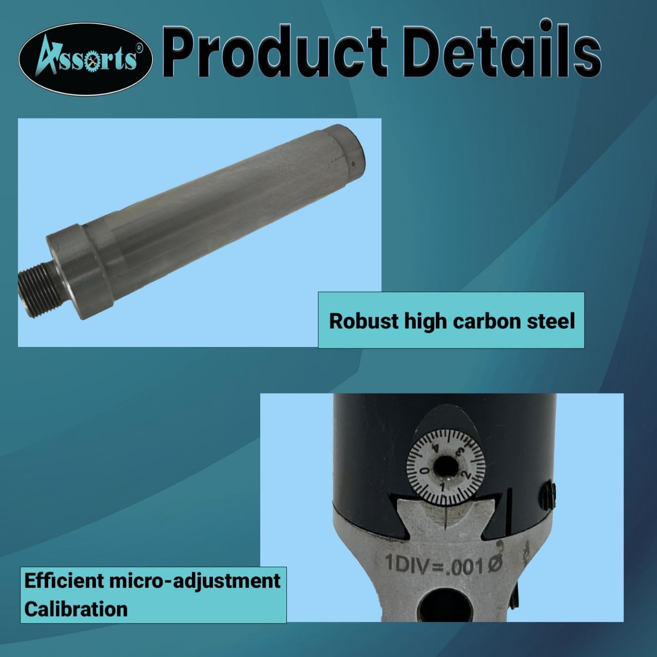 QUALITY PRECISION BORING HEAD DIAMETER 1.5" INCHES WITH CARBIDE TOOLS// 1 DIV: 0.001 THOU (3MT SHANK (BSW 3/8" X 16 TPI DRAWBAR))