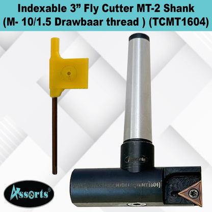 Assorts New Balanced Design 3″ Indexable Fly Cutter with MT-2 Shank (M-10/1.5 Drawbar Thread), Single Insert Face Milling Cutter, TCMT1604 Insert, Torx Screw & Star Key Included