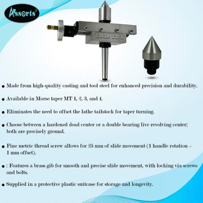Design Patent Taper Turning Attachment for Lathe Tailstock – Includes Live & Dead Center Options Morse Taper MT4