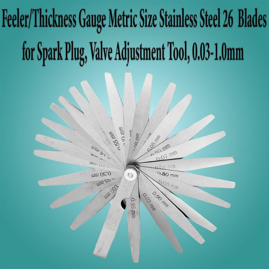 Assorts Feeler/Thickness Gauge Metric Size Stainless Steel Quality Precision 26 Blades for Spark Plug, Valve Adjustment Tool, 0.03-1.0mm