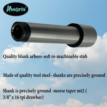 ASSORTS Re-machinable Soft Stub Blank Arbor for Mill, Lathe, and Drill – MT2 Shank, 3/8" x 16 TPI, Stub Size: 25mm x 30mm
