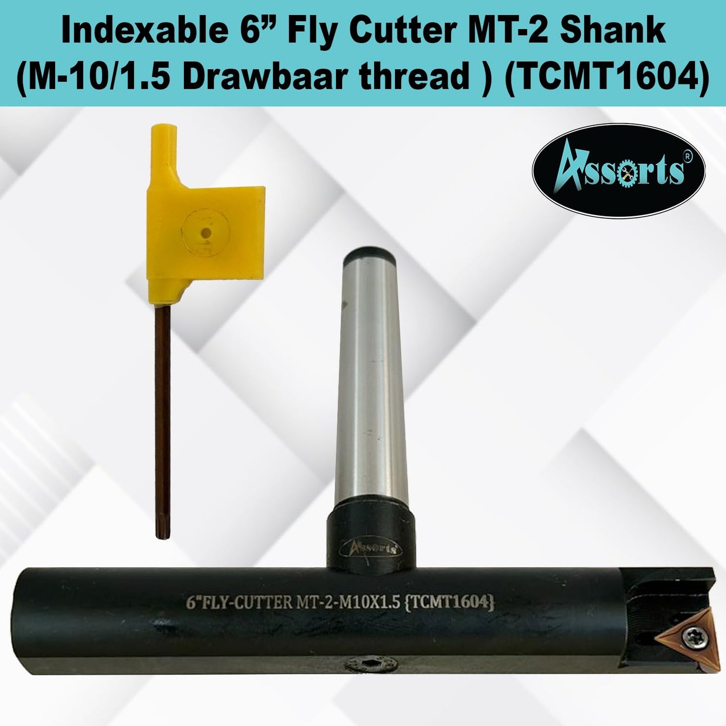 Assorts 6″ Balanced Fly Cutter Indexable Face Milling Cutter with MT2 Shank (M10 × 1.5 Drawbar), Single TCMT1604 Insert, Torx Screw & Star Key Included