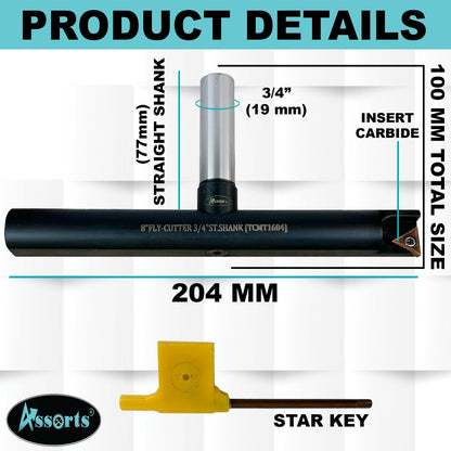 Assorts 8″ Balanced Fly Cutter Indexable Face Milling Cutter with 3/4″ Straight Shank, Single TCMT1604 Insert, Torx Screw & Star Key Included