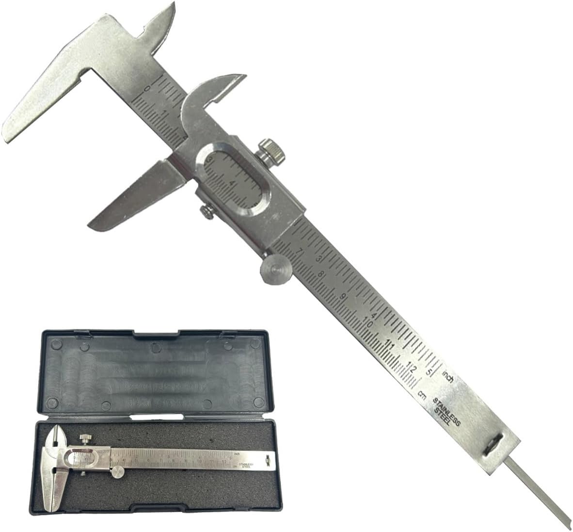 Quality Non Digital Vernier Caliper- Professional Metric -Imperial Measuring System Tools for Inside, Outside, Depth & Step Measurements (Stainless Steel Body)